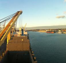 On Mcklinktock Cargo ship overlooking Perth Harbour