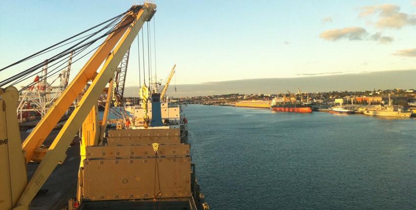 On Mcklinktock Cargo ship overlooking Perth Harbour